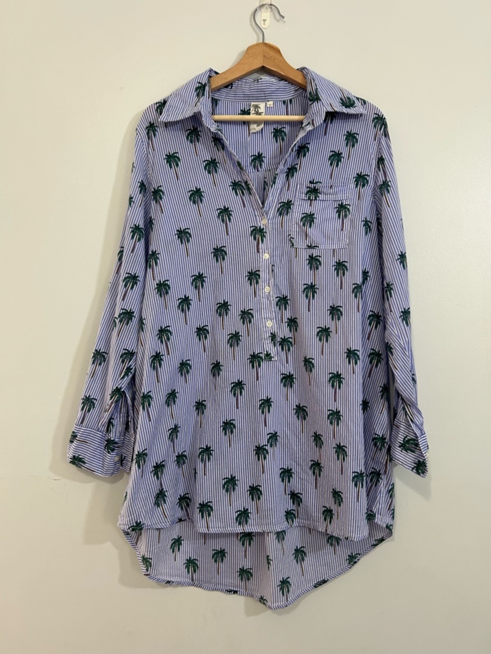 Violet Sky Blue & White Palm Print Shirt/Tunic L